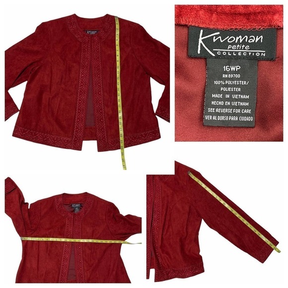 K Woman Red Faux Suede Embellished Open Jacket - Picture 11 of 12